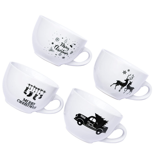 Bruntmor Holiday Decor Coffee Mugs Set Large 24 Ounce Ceramic Mugs For